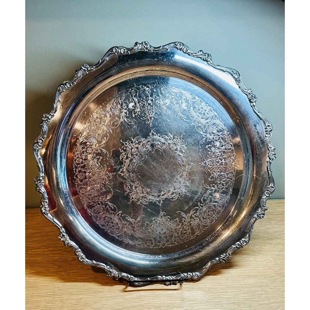Wilcox International Silver Co American Rose 7372 Silverplate Serving Tray 15"